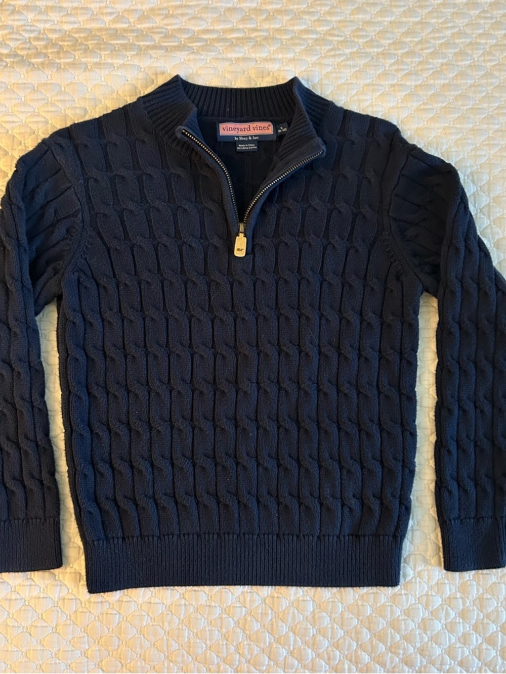 Vineyard Vines Boys Medium Navy Cable Knit quarter-Zip Sweater